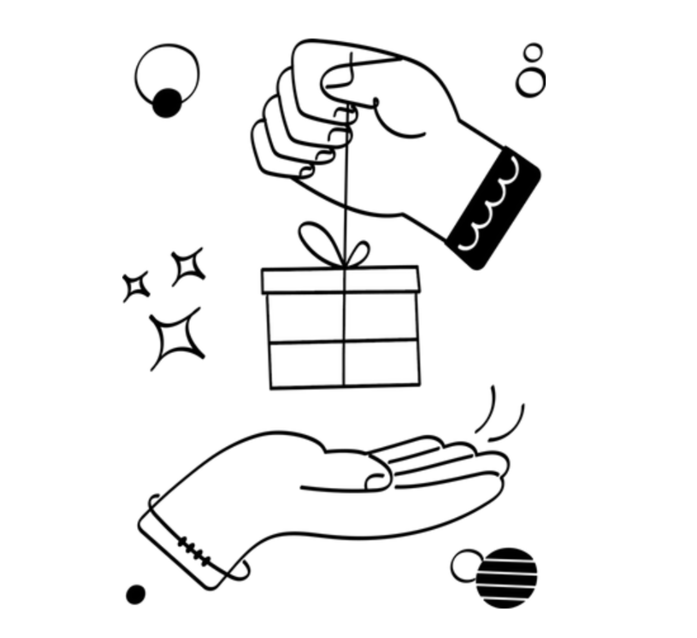 A hand offering a wrapped gift
